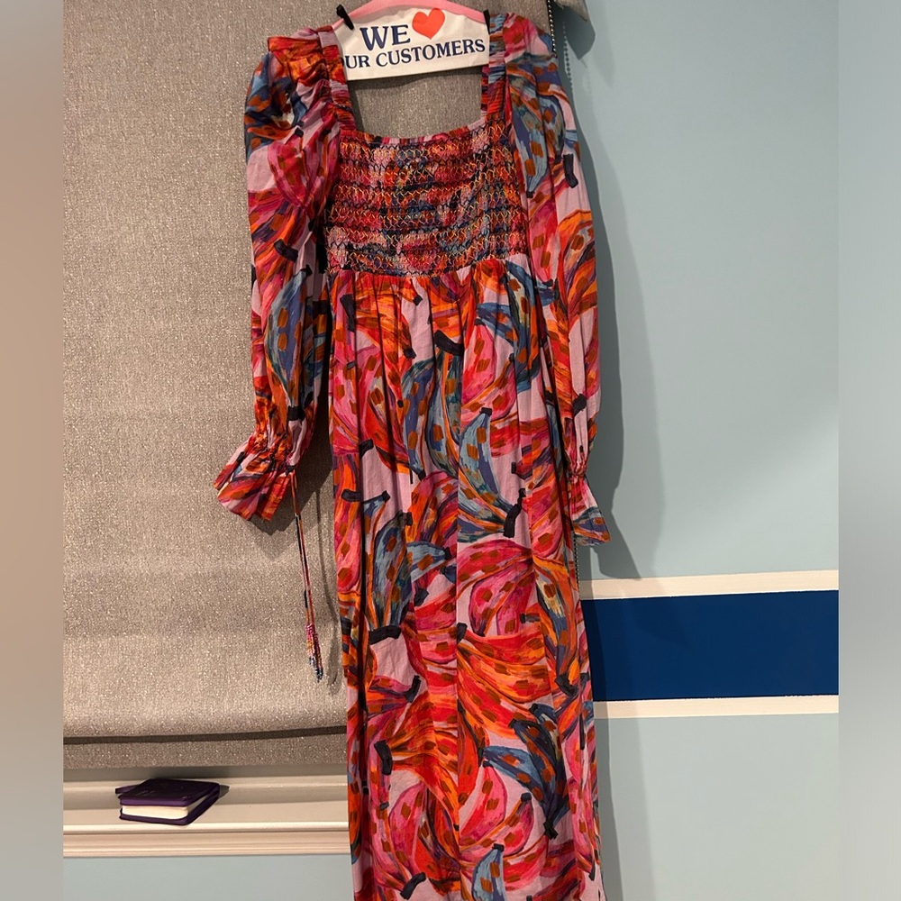 Farm rio midi dress puff sleeve ruched chest area